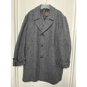Vintage Botany 500 Wool Blend Coat Mens 48R Gray Plaid Lined Made USA